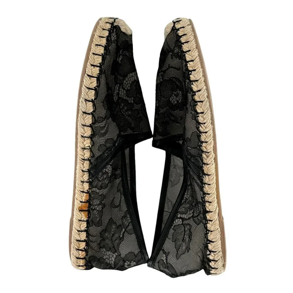 Valentino Garavani Black Lace Espadrille Loafers Flats Size 38